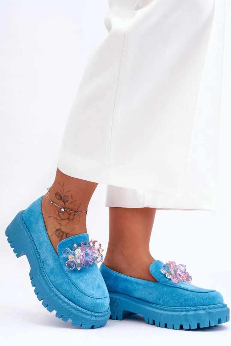 Damskie Mokasyny Z Ozdobnymi Kryształami Niebieskie Avril