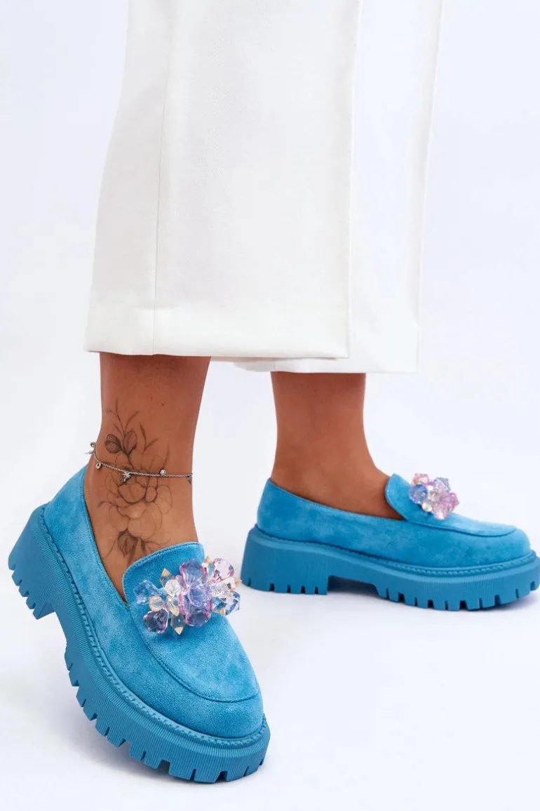 Damskie Mokasyny Z Ozdobnymi Kryształami Niebieskie Avril