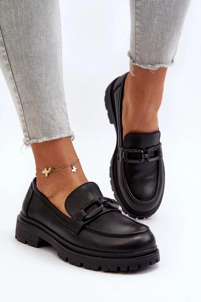 Damskie Mokasyny Ze Skóry Naturalnej Czarne Imbleria