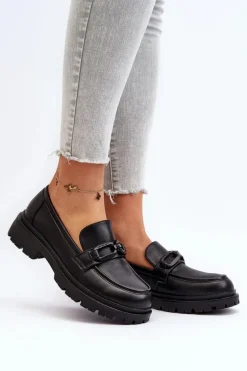 Damskie Mokasyny Ze Skóry Naturalnej Czarne Imbleria