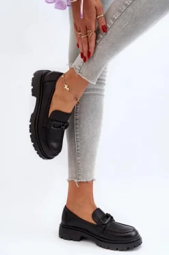 Damskie Mokasyny Ze Skóry Naturalnej Czarne Imbleria