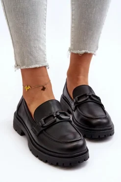 Damskie Mokasyny Ze Skóry Naturalnej Czarne Imbleria
