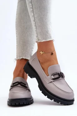 Damskie Mokasyny Ze Skóry Naturalnej Szare Imbleria