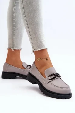 Damskie Mokasyny Ze Skóry Naturalnej Szare Imbleria