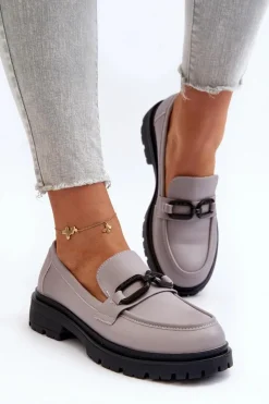 Damskie Mokasyny Ze Skóry Naturalnej Szare Imbleria