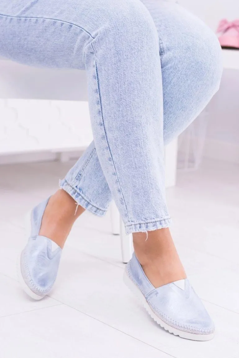 Damskie Niebieskie Skórzane Slip On Frela