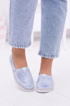 Damskie Niebieskie Skórzane Slip On Frela