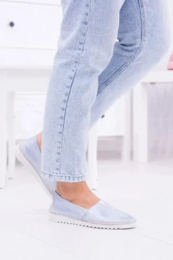 Damskie Niebieskie Skórzane Slip On Frela