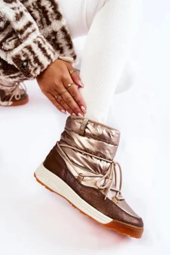 Damskie Śniegowce Memory Foam Big Star KK274276 Złoto-Brązowe