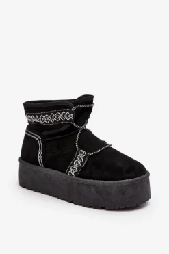 Damskie Śniegowce Na Grubej Podeszwie Z Wiązaniem Czarne Milson