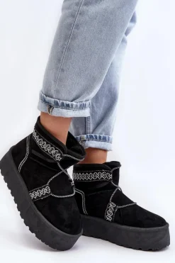 Damskie Śniegowce Na Grubej Podeszwie Z Wiązaniem Czarne Milson