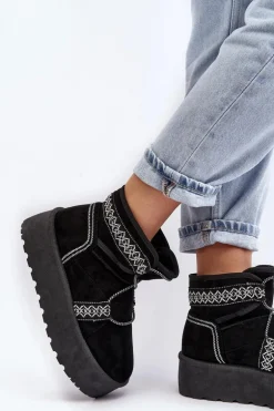 Damskie Śniegowce Na Grubej Podeszwie Z Wiązaniem Czarne Milson