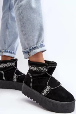 Damskie Śniegowce Na Grubej Podeszwie Z Wiązaniem Czarne Milson