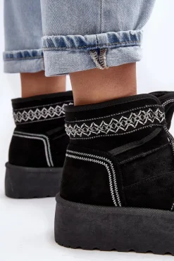 Damskie Śniegowce Na Grubej Podeszwie Z Wiązaniem Czarne Milson