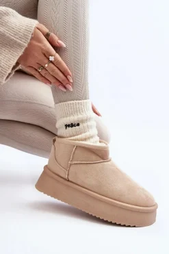 Damskie Śniegowce Na Grubej Podeszwie Beżowe Caliksa