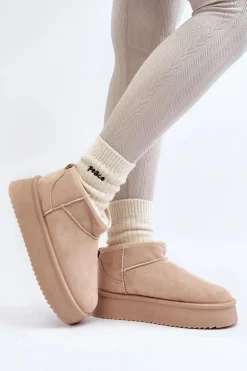 Damskie Śniegowce Na Grubej Podeszwie Beżowe Caliksa