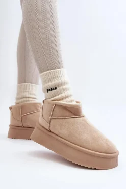 Damskie Śniegowce Na Grubej Podeszwie Beżowe Caliksa