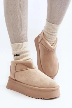 Damskie Śniegowce Na Grubej Podeszwie Beżowe Caliksa