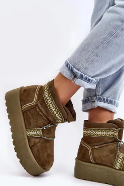 Damskie Śniegowce Na Grubej Podeszwie Z Wiązaniem Zielone Milson