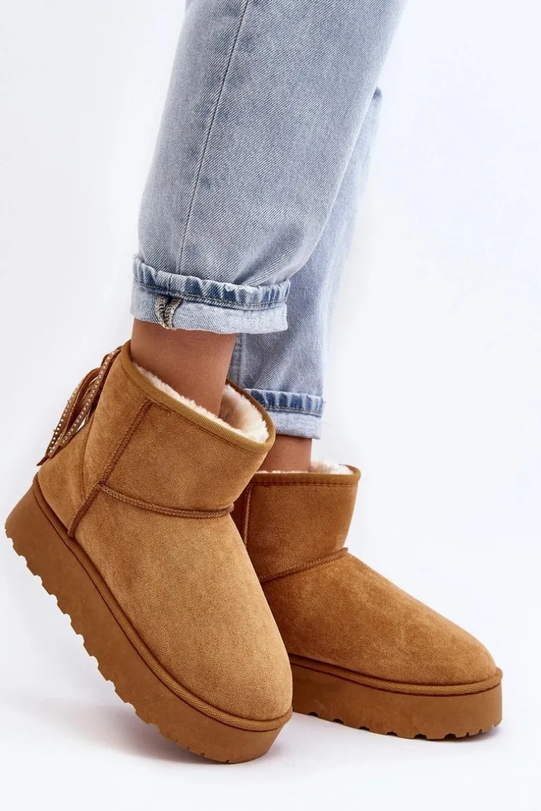 Damskie Śniegowce Na Masywnej Platformie Z Frędzlami Camel Lirico