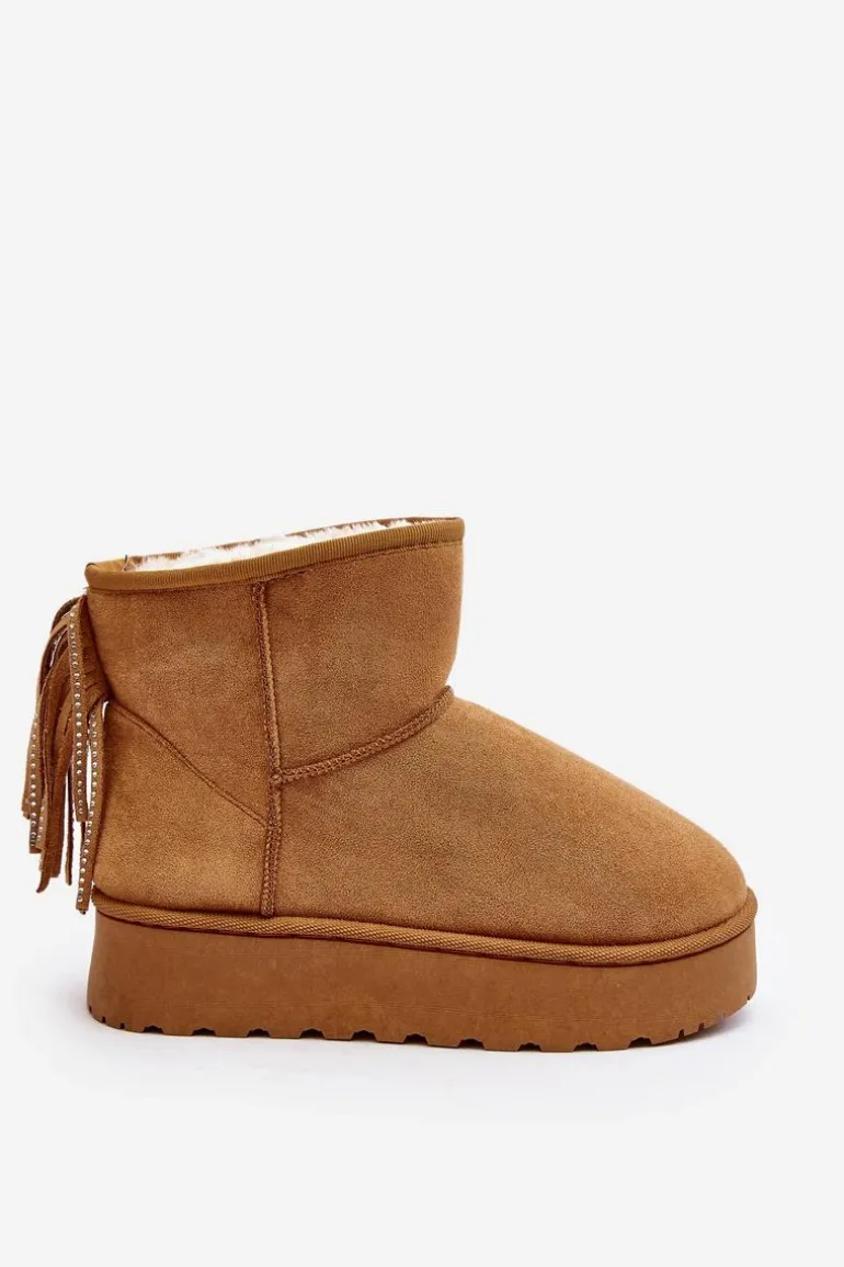 Damskie Śniegowce Na Masywnej Platformie Z Frędzlami Camel Lirico