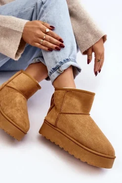 Damskie Śniegowce Na Masywnej Platformie Z Frędzlami Camel Lirico