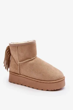 Damskie Śniegowce Na Masywnej Platformie Z Frędzlami Beżowe Lirico