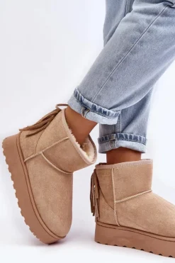 Damskie Śniegowce Na Masywnej Platformie Z Frędzlami Beżowe Lirico