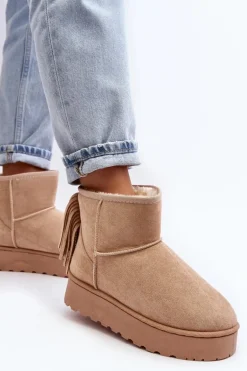 Damskie Śniegowce Na Masywnej Platformie Z Frędzlami Beżowe Lirico