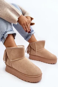 Damskie Śniegowce Na Masywnej Platformie Z Frędzlami Beżowe Lirico