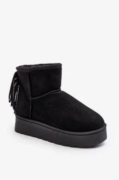 Damskie Śniegowce Na Masywnej Platformie Z Frędzlami Czarne Lirico