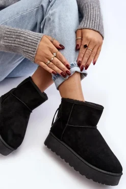 Damskie Śniegowce Na Masywnej Platformie Z Frędzlami Czarne Lirico