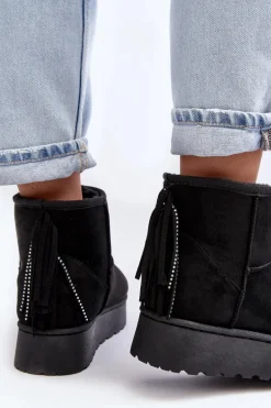 Damskie Śniegowce Na Masywnej Platformie Z Frędzlami Czarne Lirico