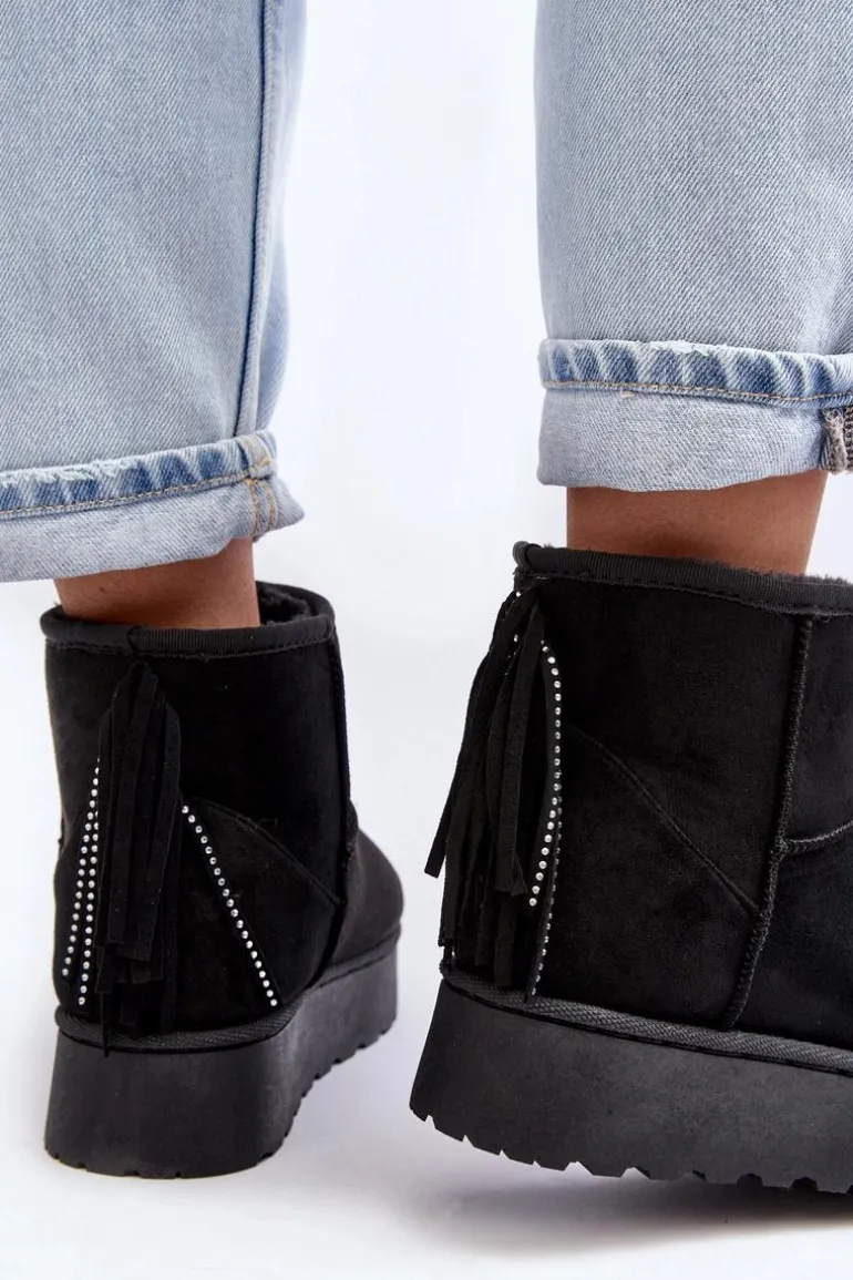 Damskie Śniegowce Na Masywnej Platformie Z Frędzlami Czarne Lirico