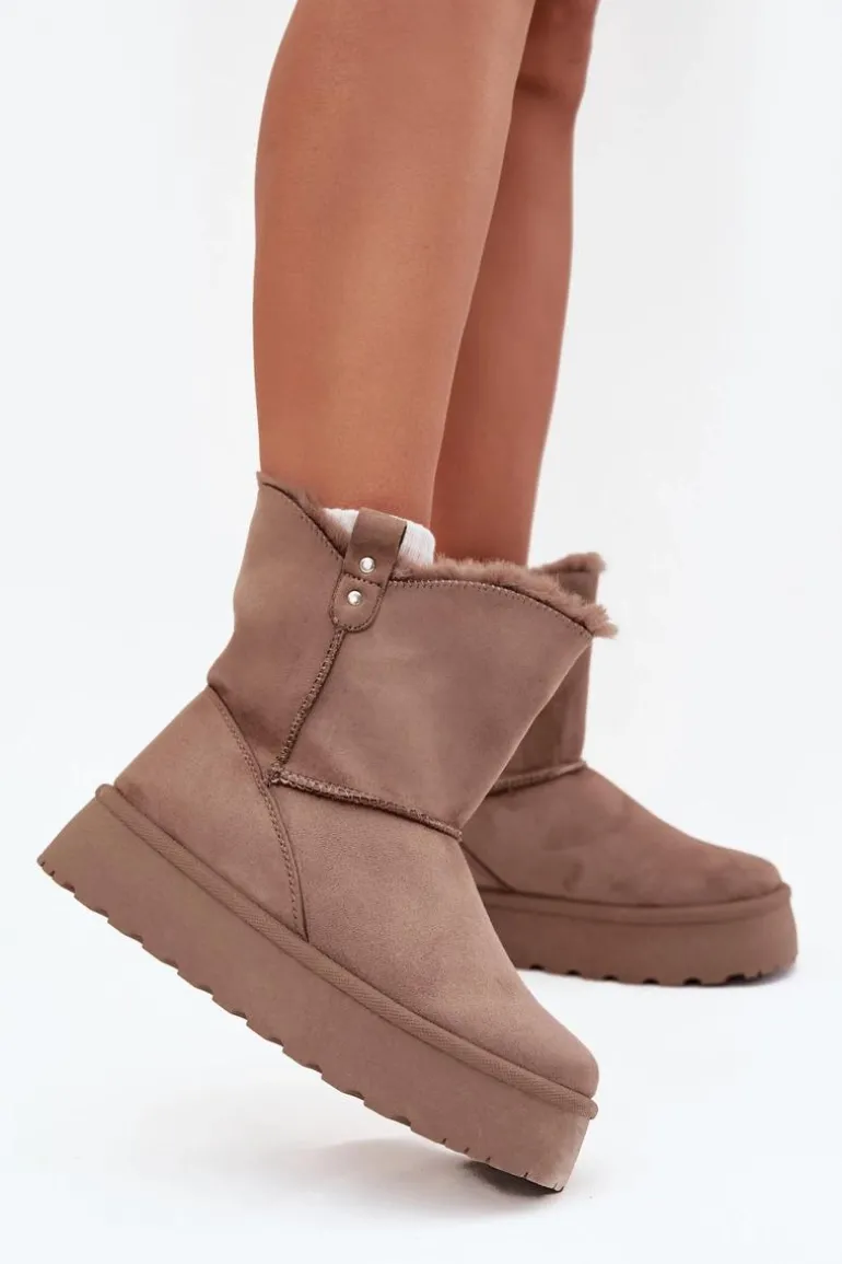 Damskie Śniegowce Na Platformie Z Futerkiem Ciemnobeżowe Evelira