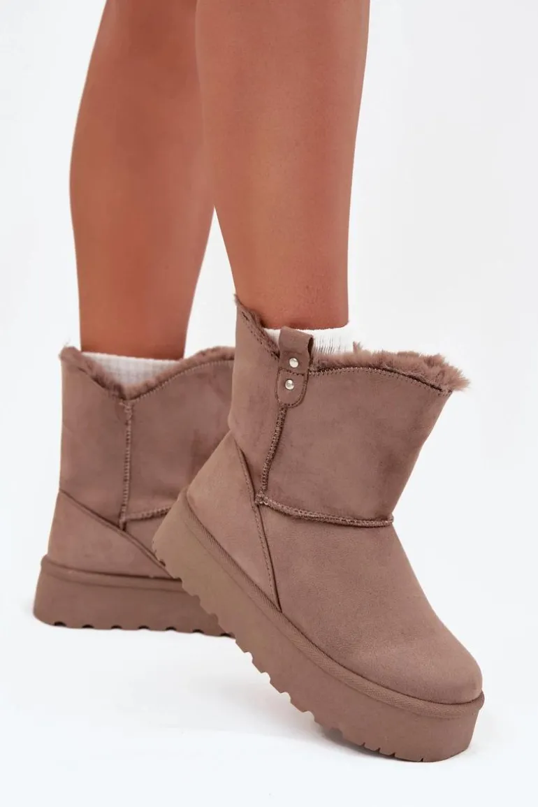 Damskie Śniegowce Na Platformie Z Futerkiem Ciemnobeżowe Evelira