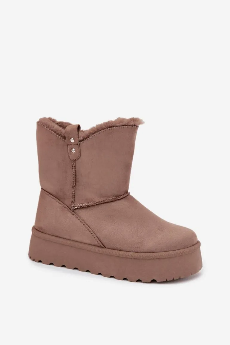 Damskie Śniegowce Na Platformie Z Futerkiem Ciemnobeżowe Evelira