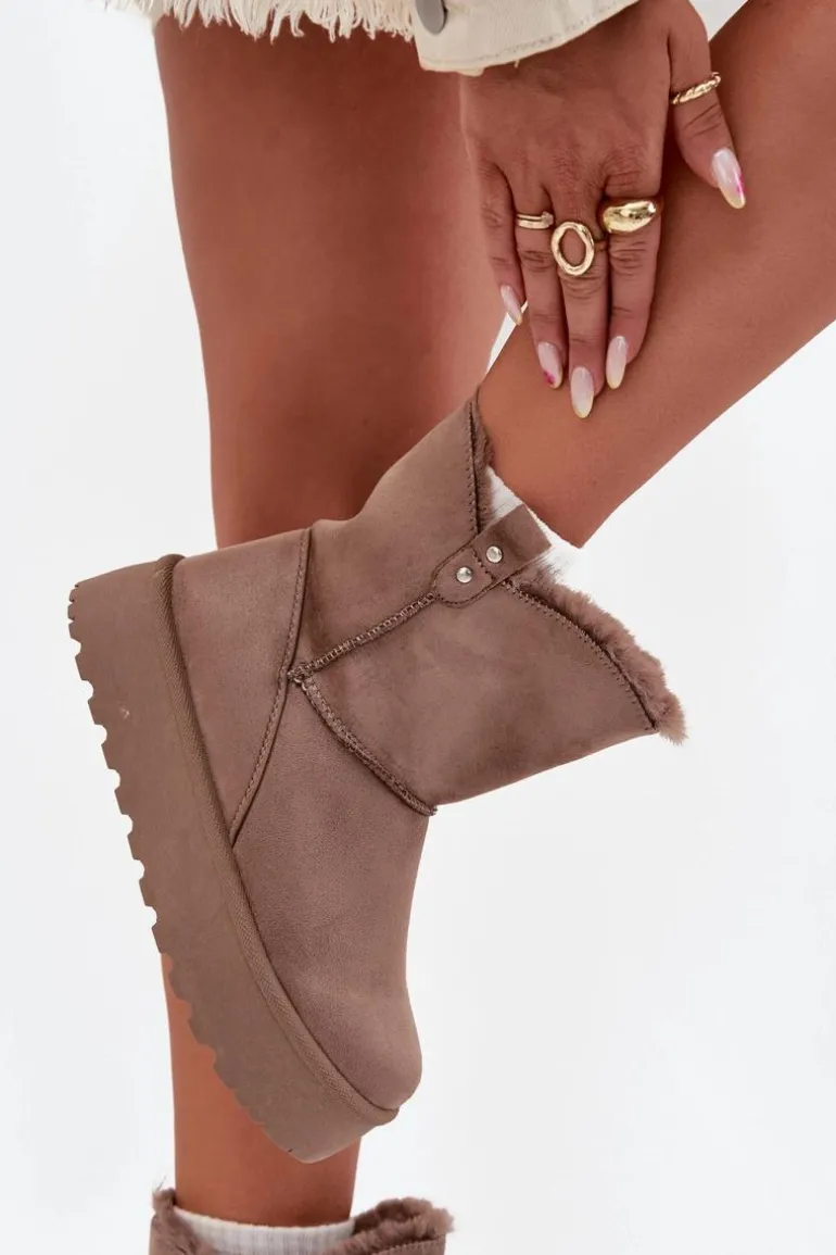 Damskie Śniegowce Na Platformie Z Futerkiem Ciemnobeżowe Evelira