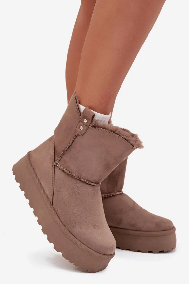 Damskie Śniegowce Na Platformie Z Futerkiem Ciemnobeżowe Evelira