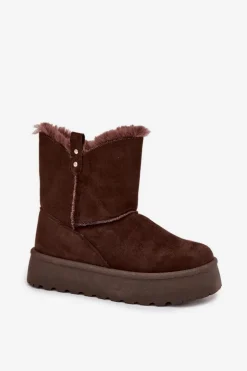 Damskie Śniegowce Na Platformie Z Futerkiem Czekoladowe Evelira