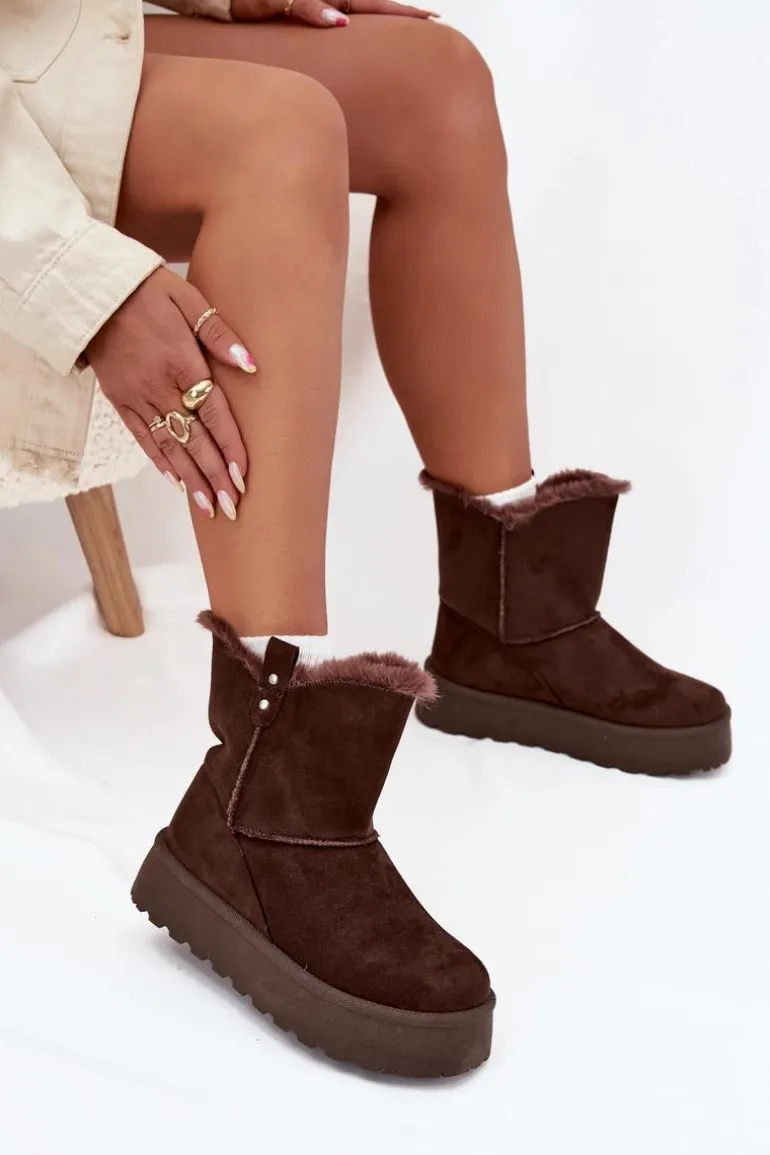 Damskie Śniegowce Na Platformie Z Futerkiem Czekoladowe Evelira