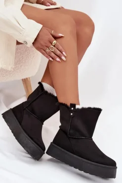 Damskie Śniegowce Na Platformie Z Futerkiem Czarne Evelira