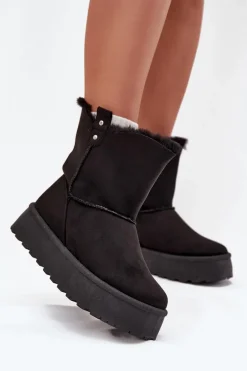 Damskie Śniegowce Na Platformie Z Futerkiem Czarne Evelira