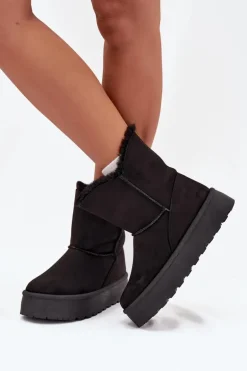 Damskie Śniegowce Na Platformie Z Futerkiem Czarne Evelira