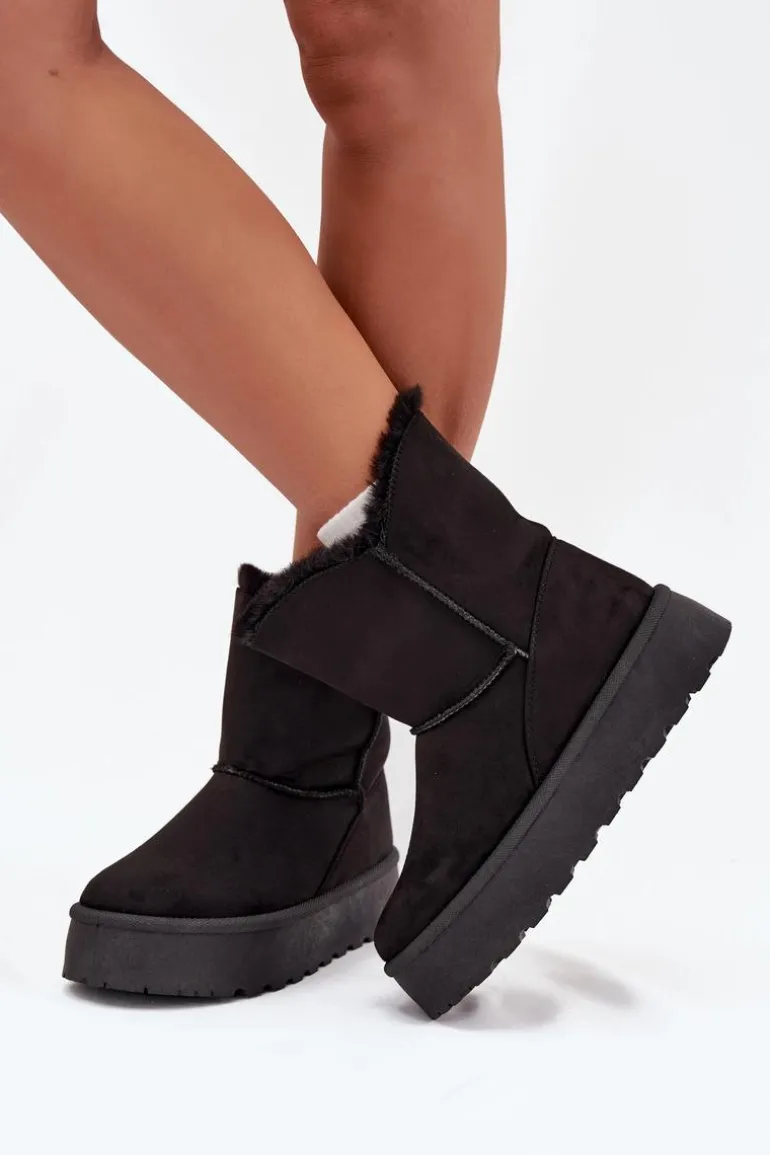 Damskie Śniegowce Na Platformie Z Futerkiem Czarne Evelira