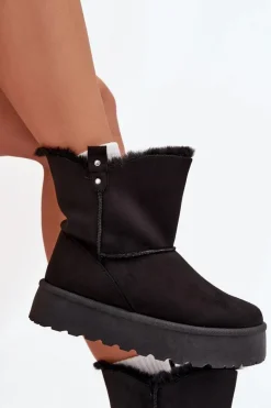 Damskie Śniegowce Na Platformie Z Futerkiem Czarne Evelira