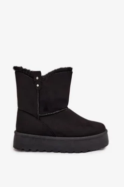 Damskie Śniegowce Na Platformie Z Futerkiem Czarne Evelira