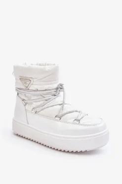 Damskie Śniegowce Na Platformie Z Wiązaniem Białe Fleure