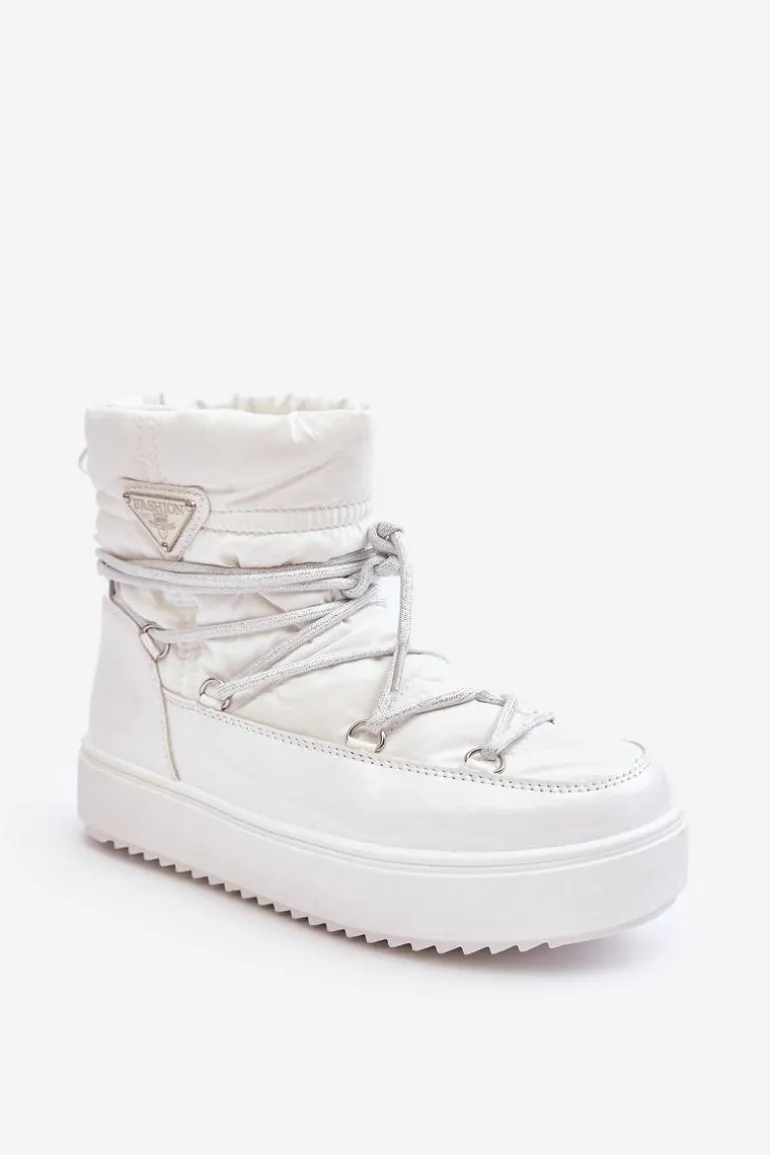 Damskie Śniegowce Na Platformie Z Wiązaniem Białe Fleure