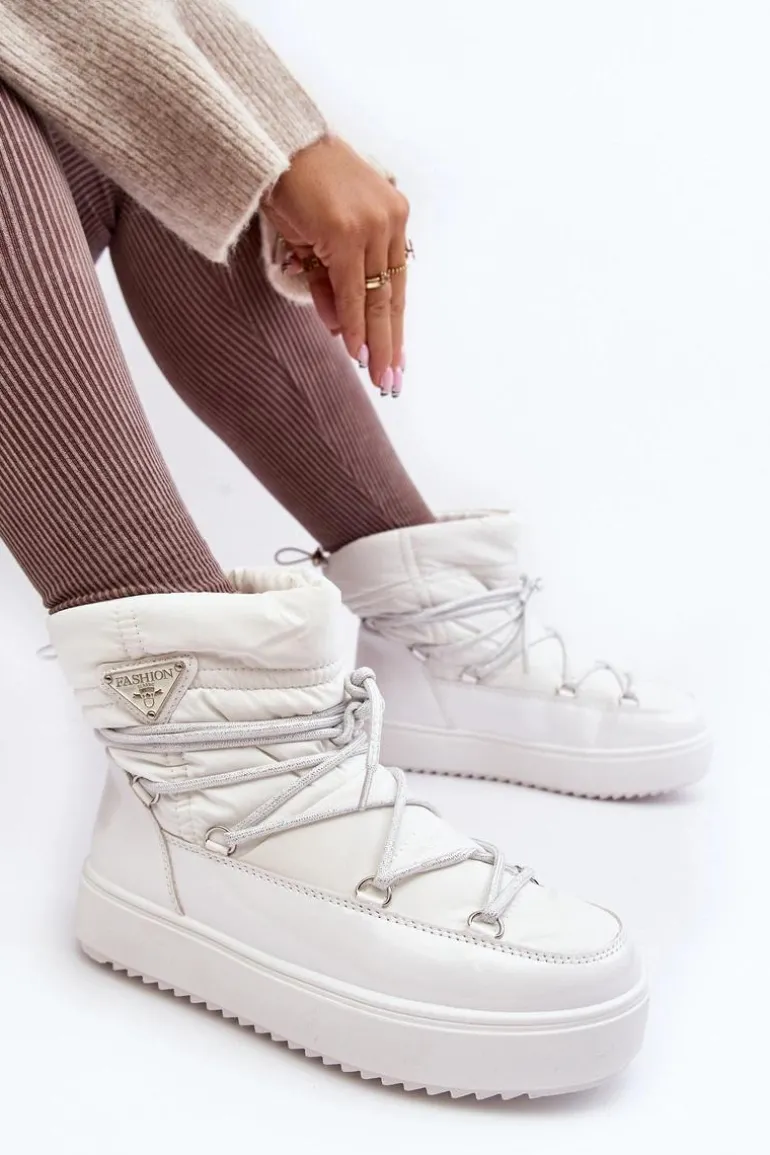 Damskie Śniegowce Na Platformie Z Wiązaniem Białe Fleure